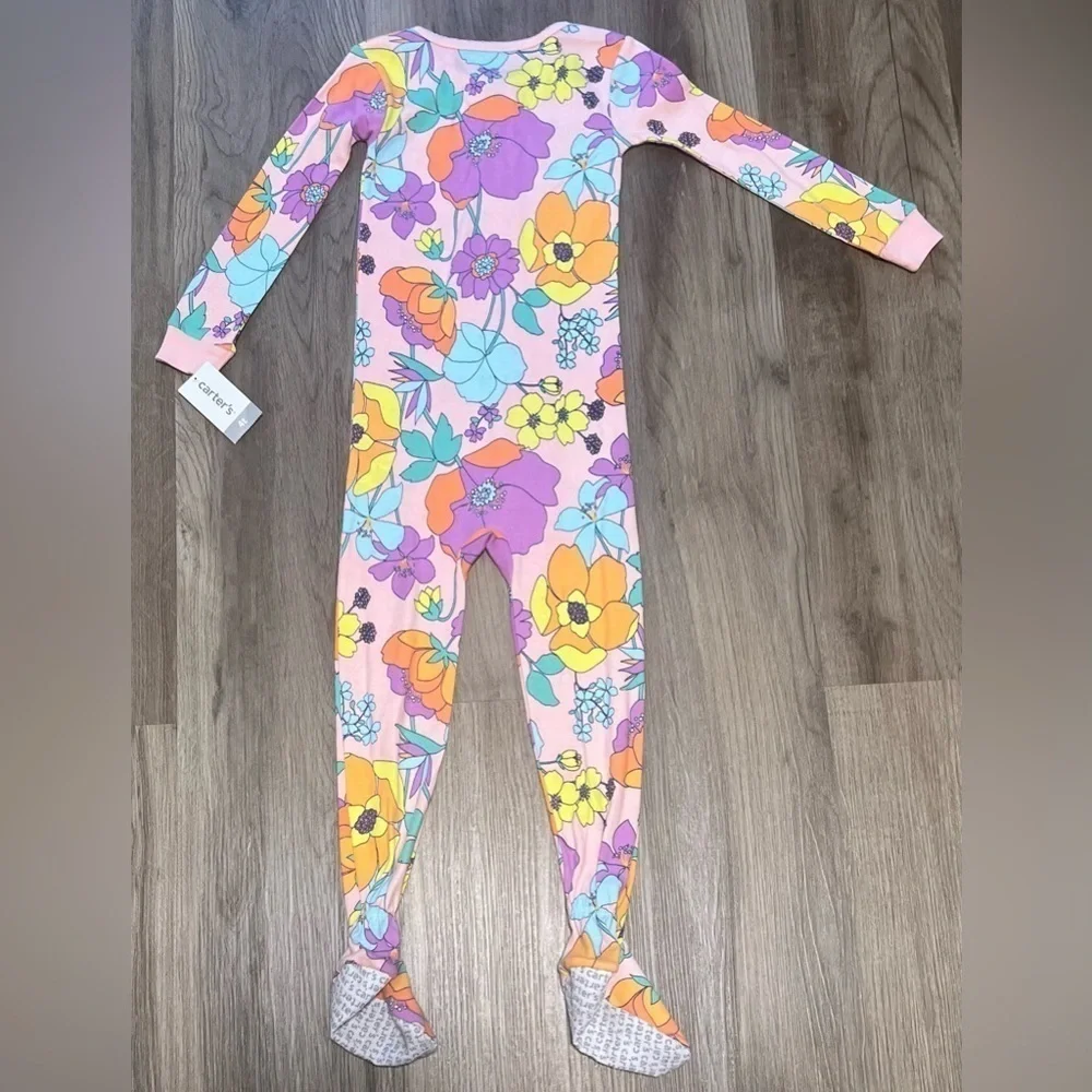 Girl's Carter's 70's Floral Style Long Sleeved Feetie Pajamas